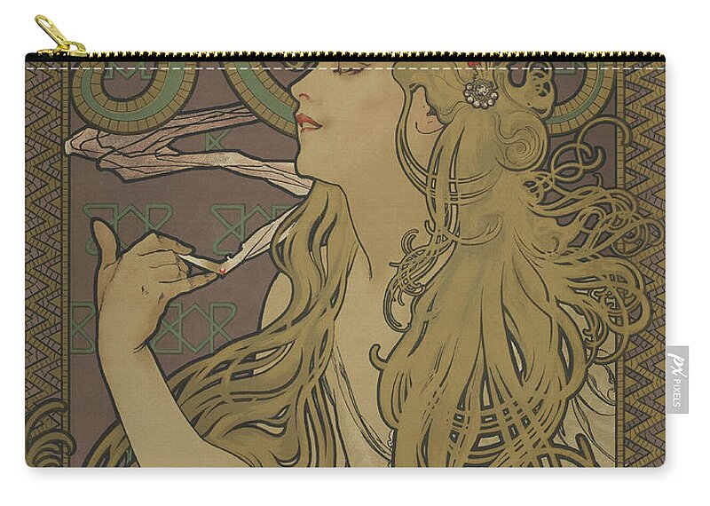 Alphonse Marie Mucha Zip Pouch featuring the painting Job, 1896 by Alphonse Marie Mucha