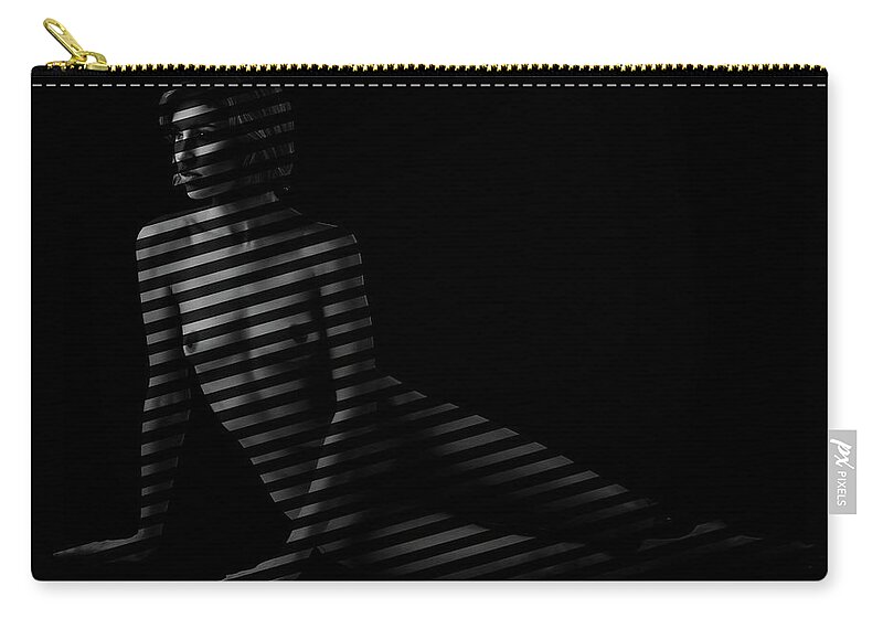 Johanna Dartez Castille. Zip Pouch featuring the photograph Johanna Behind Blinds by Gregory Daley MPSA