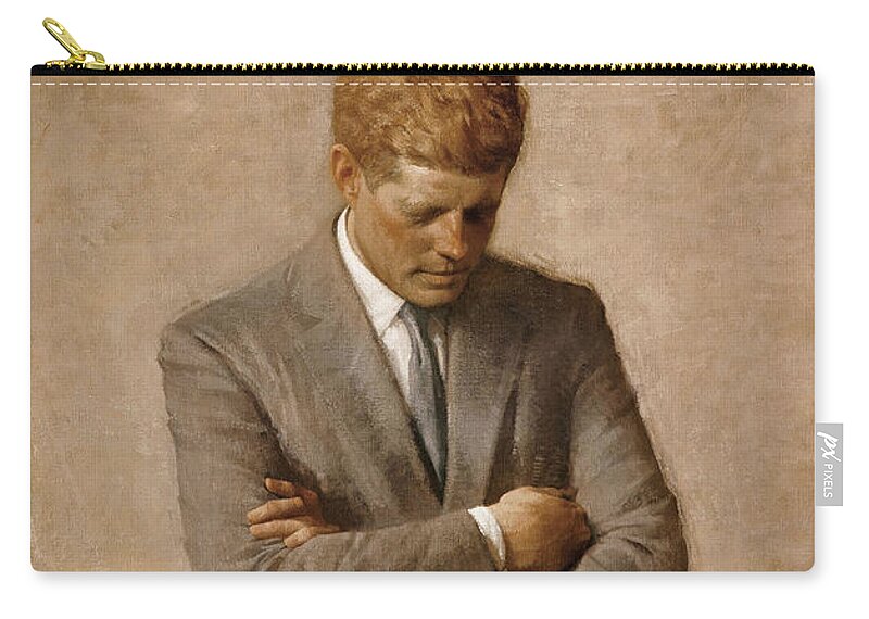 Jfk Zip Pouch featuring the painting John F Kennedy by War Is Hell Store