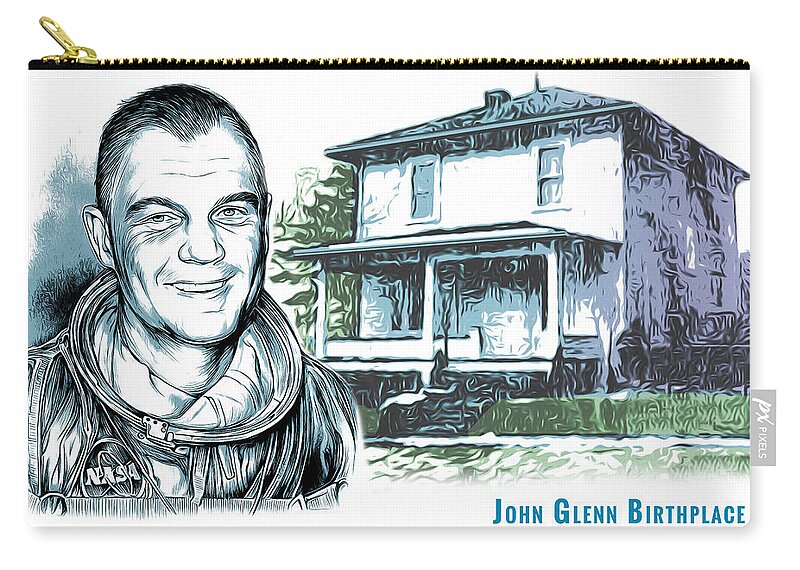 John Glenn Zip Pouch featuring the drawing John Glenn Birthplace by Greg Joens