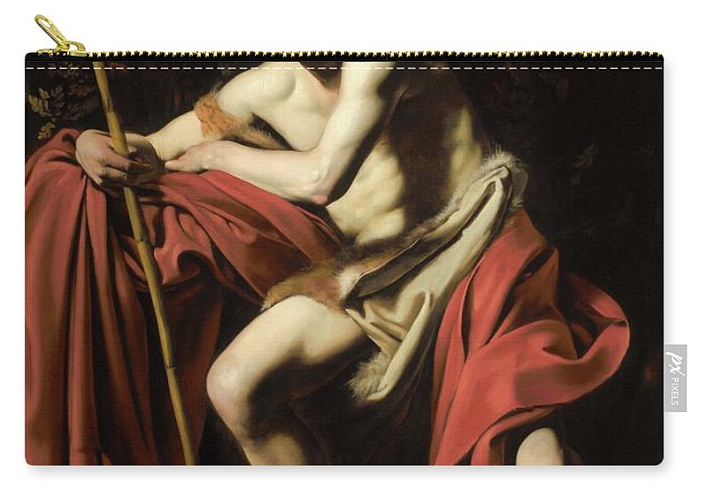 Italian Zip Pouch featuring the painting John in the Wilderness by Michelangelo Caravaggio