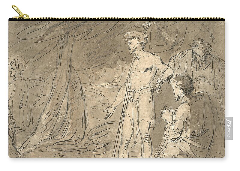 19th Century Art Zip Pouch featuring the drawing John the Baptist and Two Men, with Christ by William Hamilton