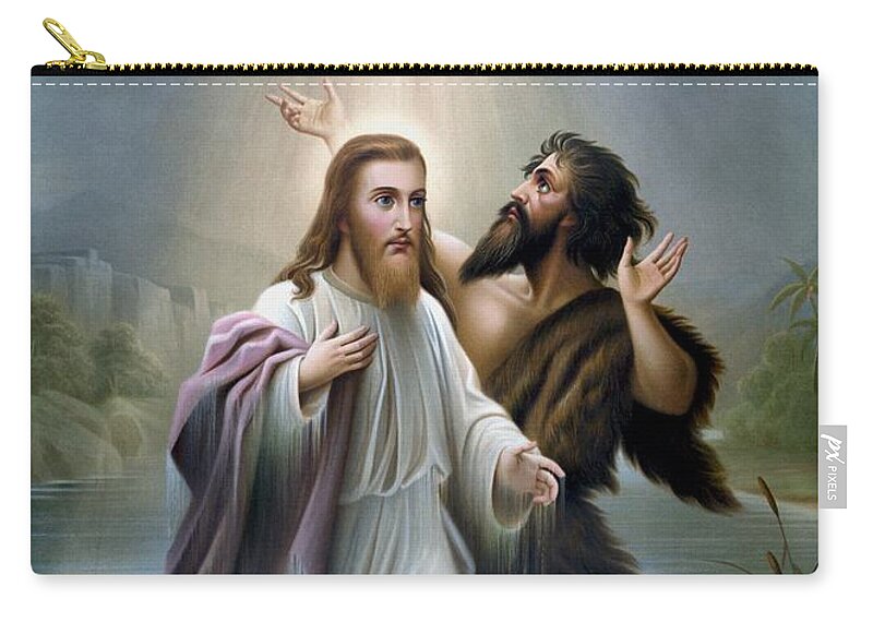 Jesus Zip Pouch featuring the painting John the Baptist baptizes Jesus Christ by War Is Hell Store