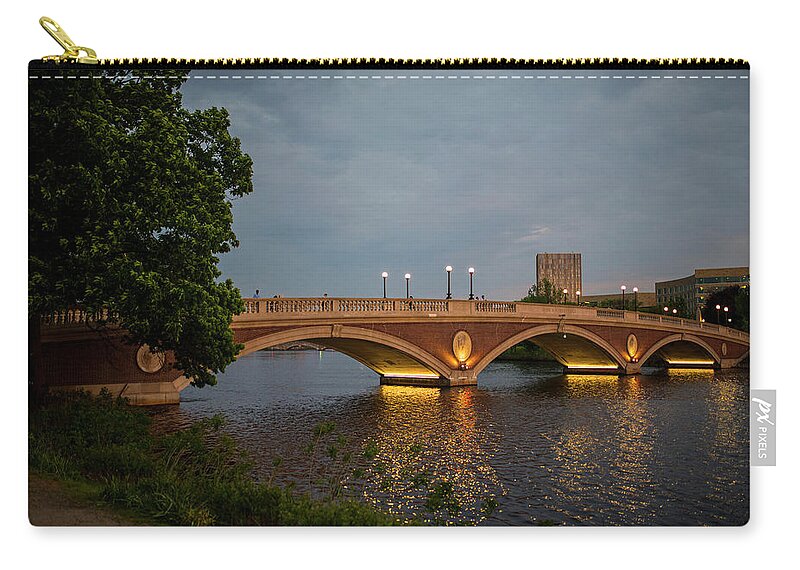 John Zip Pouch featuring the photograph John Weeks Bridge Harvard Square Chales River Sunset Trees 2 by Toby McGuire