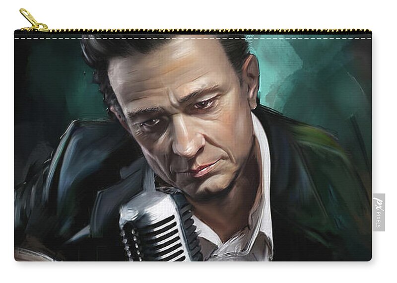 Johnny Cash Zip Pouch featuring the painting Johnny Cash by Melanie D