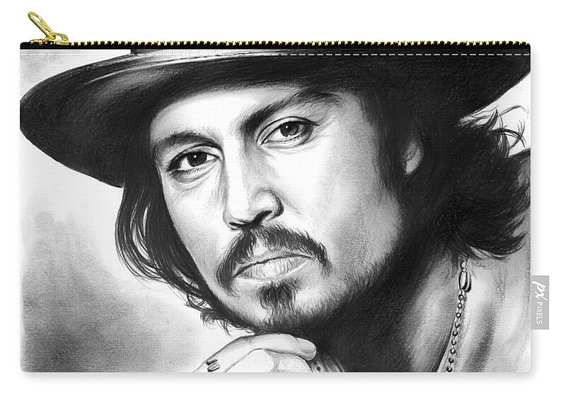 Johnny Depp Zip Pouch featuring the drawing Johnny Depp by Greg Joens