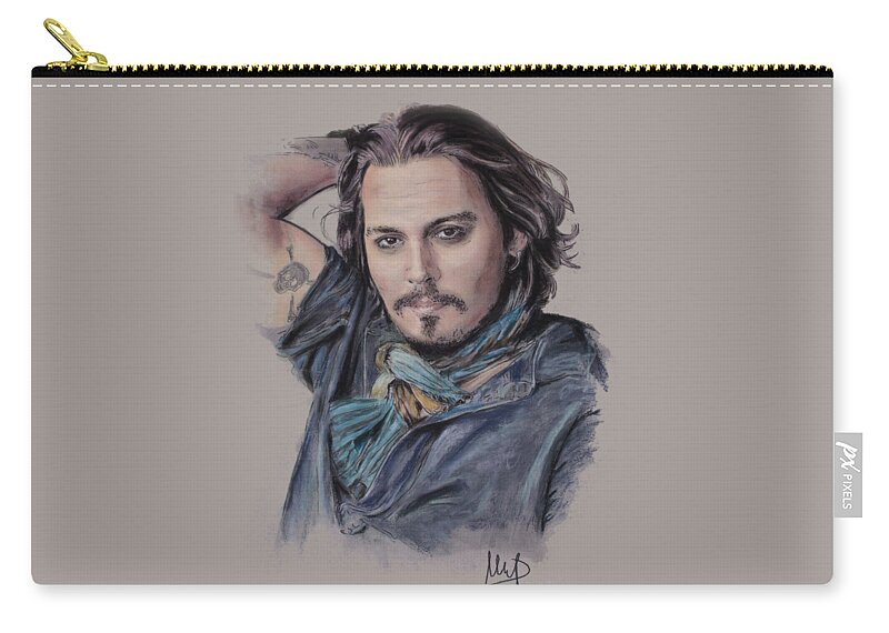Johnny Depp Zip Pouch featuring the drawing Johnny Depp by Melanie D