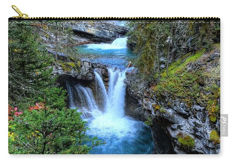 Animals Zip Pouch featuring the photograph Johnston Canyon Falls Hike Lower Falls by Wayne Moran