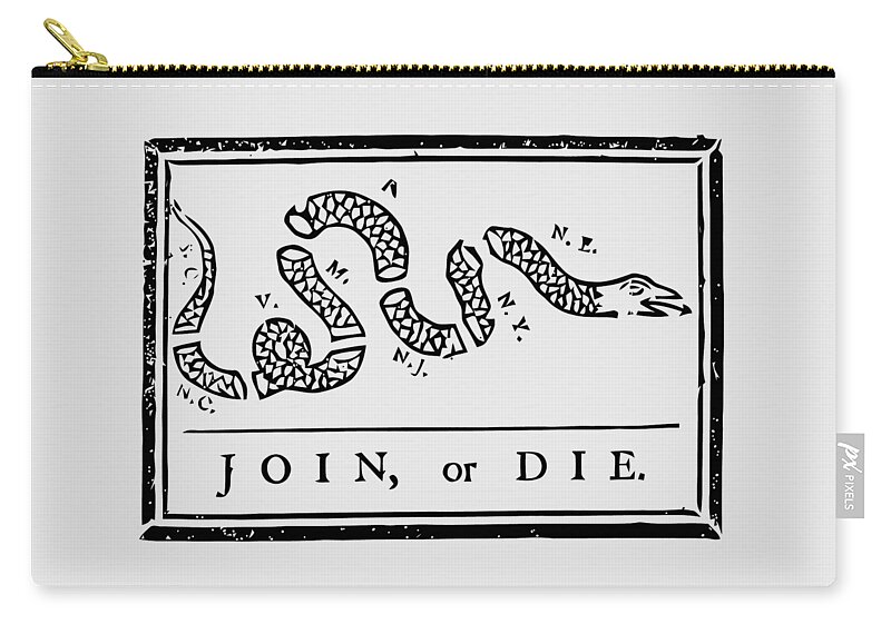 Join Or Die Zip Pouch featuring the mixed media Join or Die by War Is Hell Store