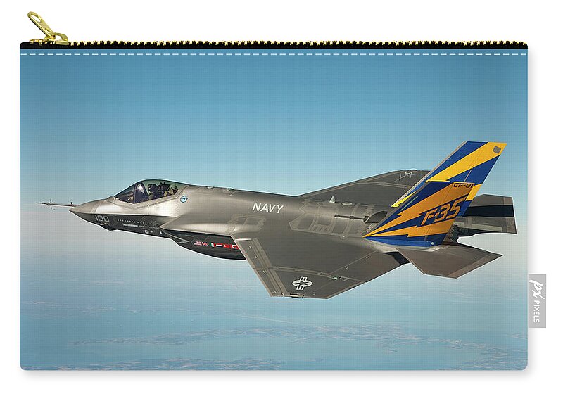 The U.s. Navy Variant Of The F-35 Joint Strike Fighter Zip Pouch featuring the painting Joint Strike Fighter by MotionAge Designs
