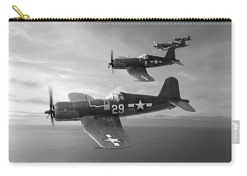 Usn Zip Pouch featuring the digital art Jolly Rogers - Monochrome by Mark Donoghue