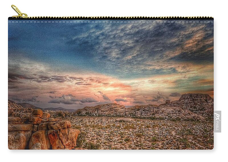 Sunset Zip Pouch featuring the photograph Joshua Tree Fantasyscape 1 by Kyle Mcdonough