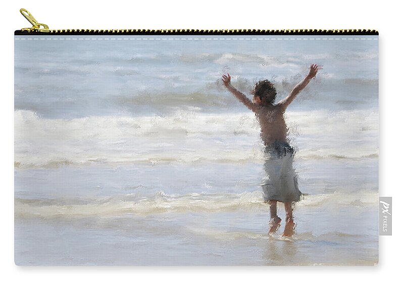 Little Boy Zip Pouch featuring the painting Joyful Jumping In The Ocean by Constance Woods
