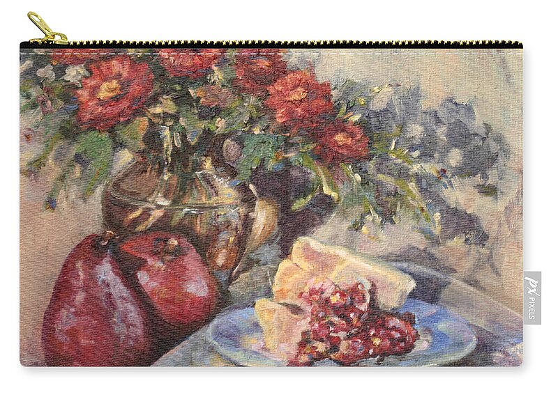 Still Life Oil Painting Zip Pouch featuring the painting Juicy Autumn Reds by B Rossitto