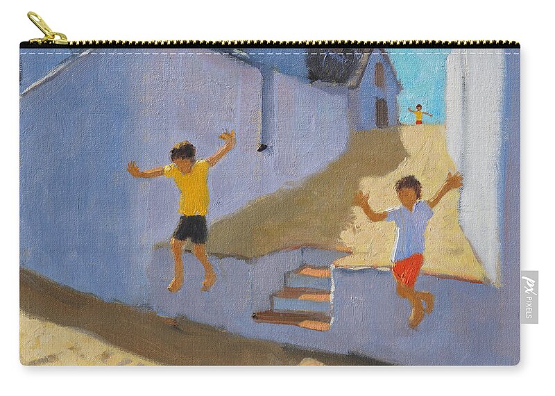Kids Zip Pouch featuring the painting Jumping off a wall by Andrew Macara