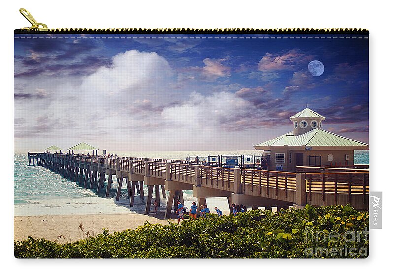 Art Zip Pouch featuring the photograph Juno Beach Pier Treasure Coast Florida Seascape Dawn C5a by Ricardos Creations