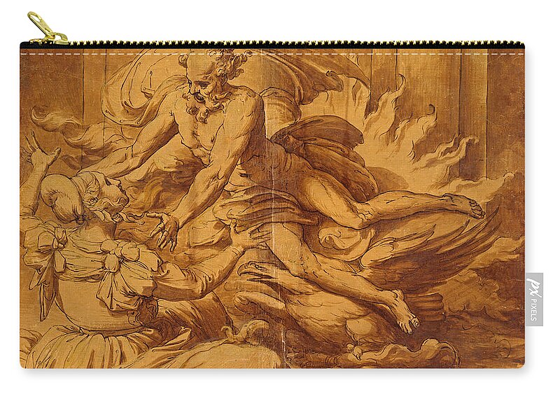 Perino Del Vaga Zip Pouch featuring the drawing Jupiter Appearing to Semele by Perino del Vaga