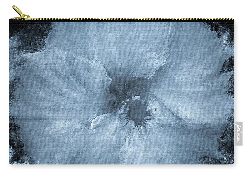 Mona Stut Zip Pouch featuring the mixed media Hibiscus Blue Floral Portrait by Mona Stut