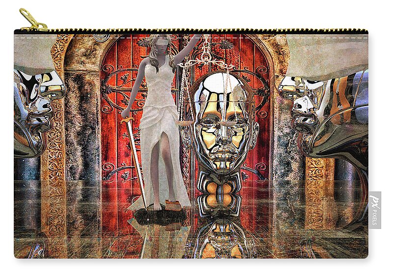 Lady Justice # Judicial Systems # Blindfold # A Balance # Sword # Female Figure # Lady Justice Artwork # Zip Pouch featuring the digital art Justice Is Blind by Louis Ferreira