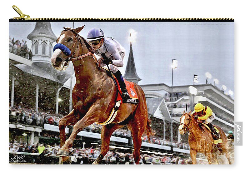 Justify Zip Pouch featuring the digital art Justify Wins Kentucky Derby by CAC Graphics