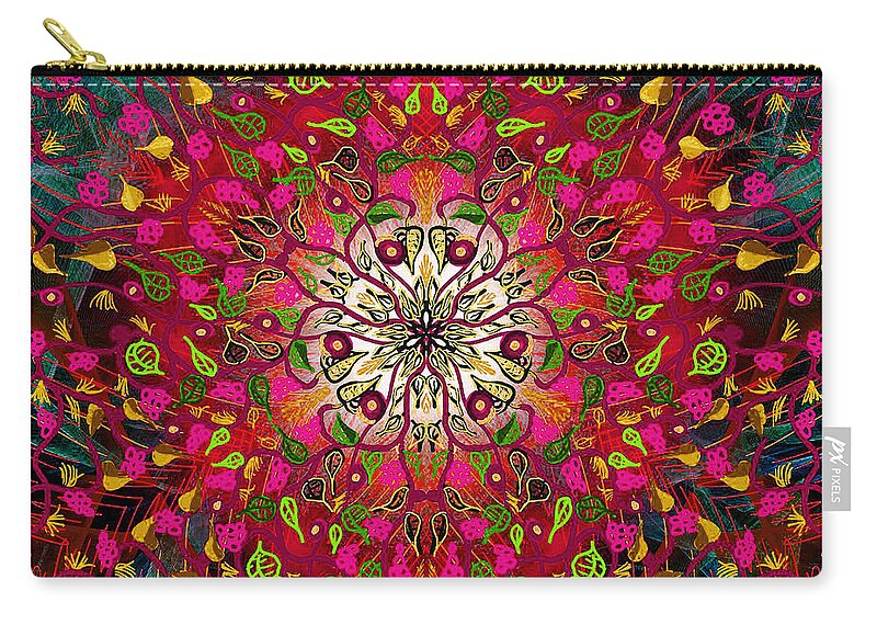  Psychedelic Zip Pouch featuring the painting Kaleidoflower#7 by ThomasE Jensen