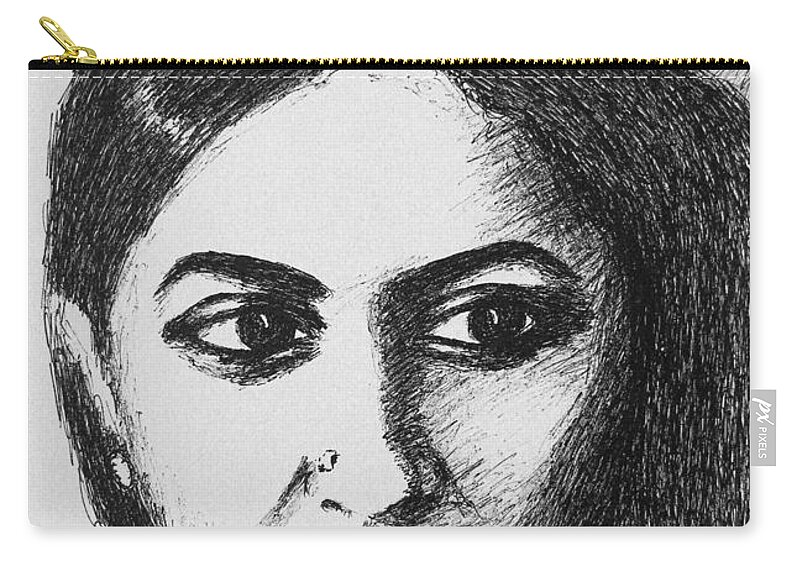 Kamala Das Zip Pouch featuring the drawing Kamala Das by Uma Krishnamoorthy