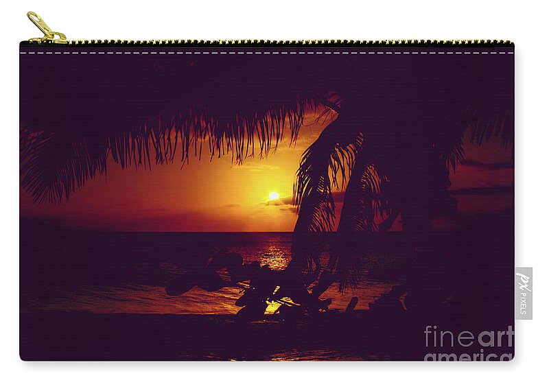Kamaole Zip Pouch featuring the photograph Kamaole Tropical Nights Sunset Gold Purple Palm by Sharon Mau