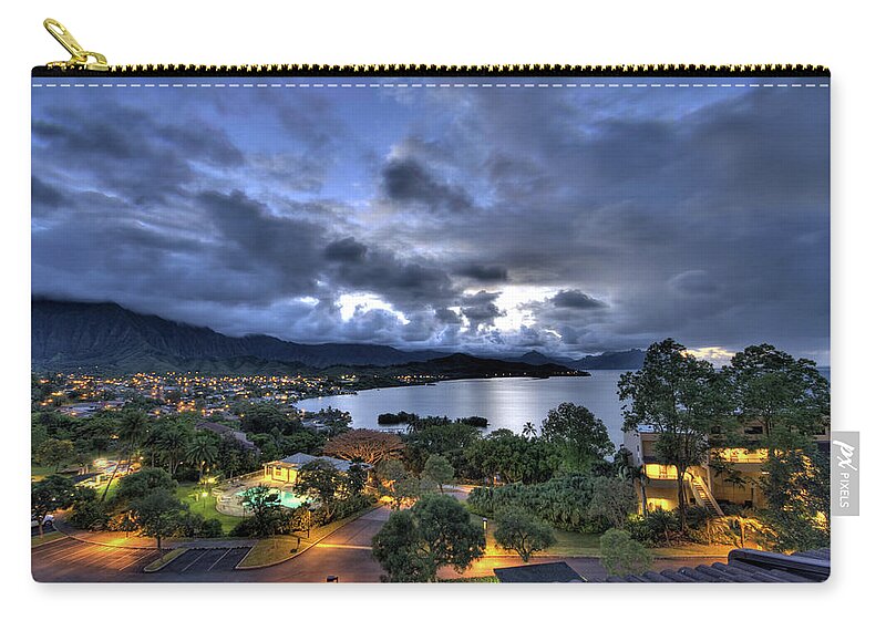 Hawaii Zip Pouch featuring the photograph Kaneohe Bay Night HDR by Dan McManus