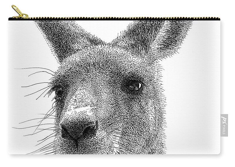 Kangaroo Zip Pouch featuring the drawing Kangaroo by Scott Woyak