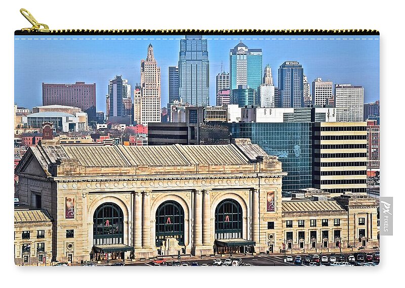 Kansas Zip Pouch featuring the photograph Kansas City Behind Union Station by Frozen in Time Fine Art Photography