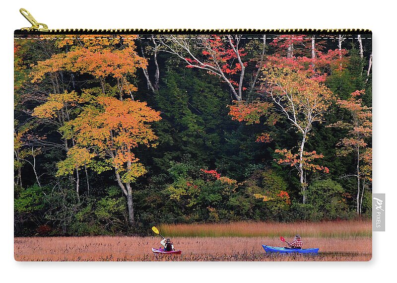 Kayak Zip Pouch featuring the photograph Kayaking in Autumn by Nancy Griswold