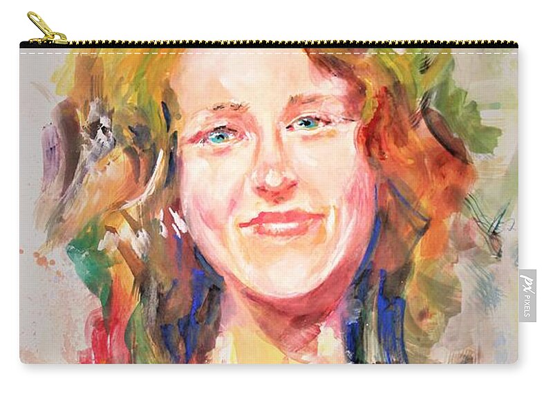 Portrait Zip Pouch featuring the painting Keep smiling by Khalid Saeed