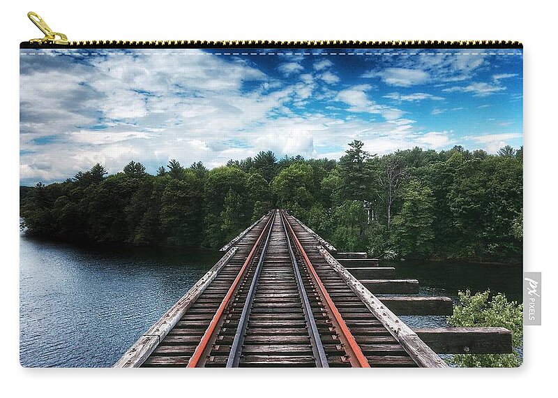Trestle Zip Pouch featuring the photograph Kennebec River Trestle by Nick Heap