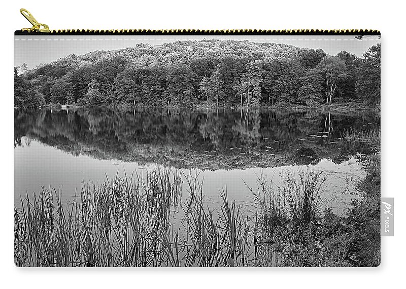 Haverhill Zip Pouch featuring the photograph Kenoza Lake Reflection Haverhill MA Black and White by Toby McGuire
