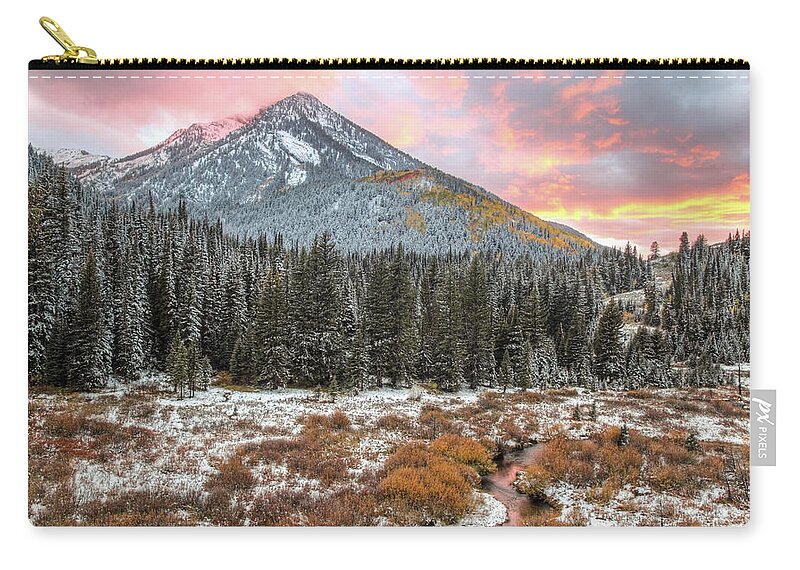 Utah Zip Pouch featuring the photograph Kessler Peak Fall Sunset by Brett Pelletier