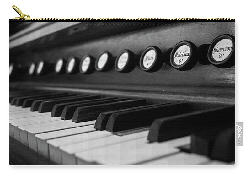 Organ Zip Pouch featuring the photograph Keys And Knobs In Black and White by Greg and Chrystal Mimbs
