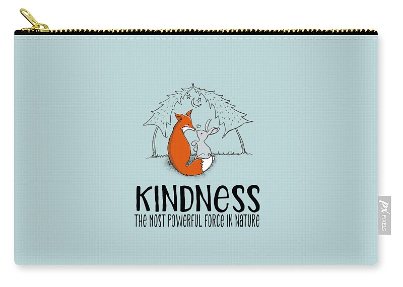 Kindness Carry-all Pouch featuring the digital art Kindness Fox and Bunny by Laura Ostrowski