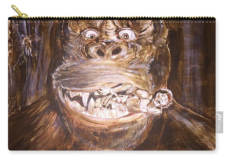 King Kong 1933 Bruce Cabot Robert Armstrong Fay Wray Creature Features Rko Radio Pictures Silver Screen Zip Pouch featuring the painting King Kong - Deleted Scene - Kong With Native by Jonathan Morrill