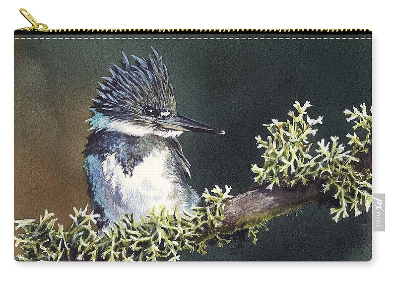 Bird Zip Pouch featuring the painting Kingfisher II by Greg and Linda Halom