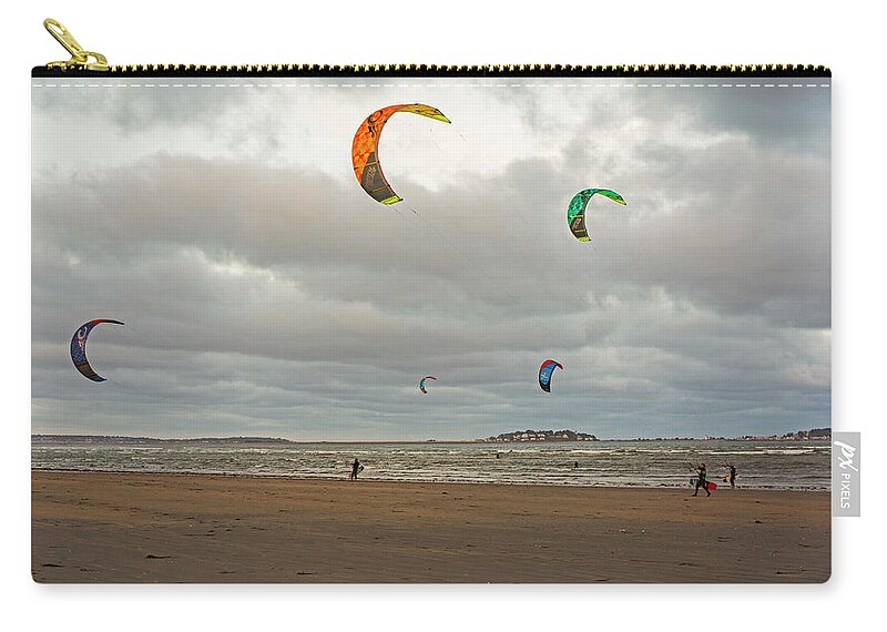 Revere Zip Pouch featuring the photograph Kitesurfing on Revere Beach by Toby McGuire