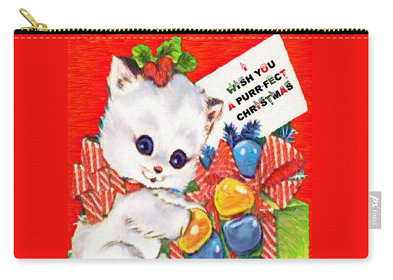 Rafael Salazar Carry-all Pouch featuring the digital art Kitty at Christmas time by Rafael Salazar