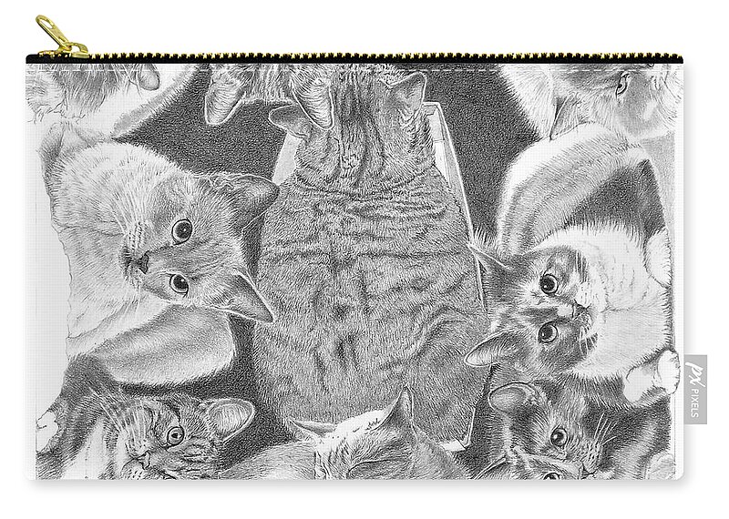 Cats Zip Pouch featuring the drawing Kitty Collage by Louise Howarth