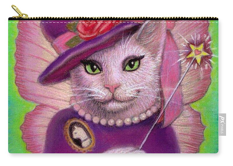Fairies Zip Pouch featuring the painting Kitty Fairy Godmother by Sue Halstenberg