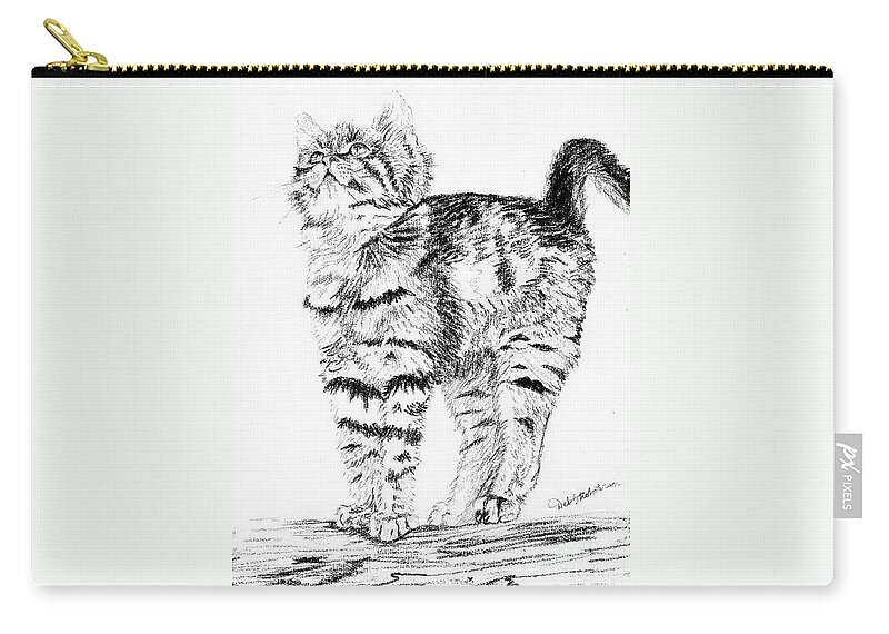 Kitty Arching Back Zip Pouch featuring the drawing Kitty Stretch by Deb Stroh-Larson