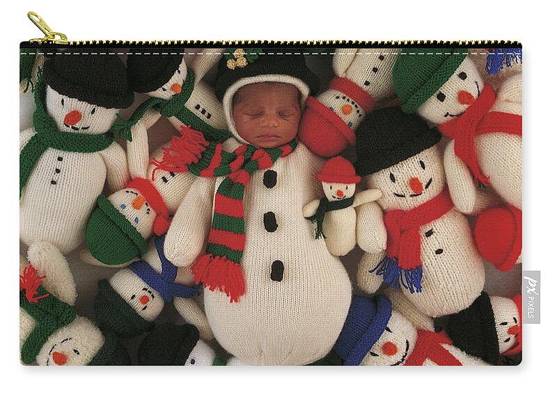 Holiday Zip Pouch featuring the photograph Knitted Snowman by Anne Geddes