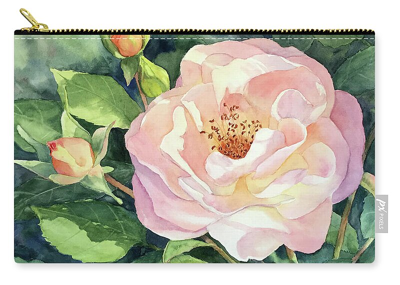 Knockout Roses Zip Pouch featuring the painting Knockout Rose and Buds by Vikki Bouffard