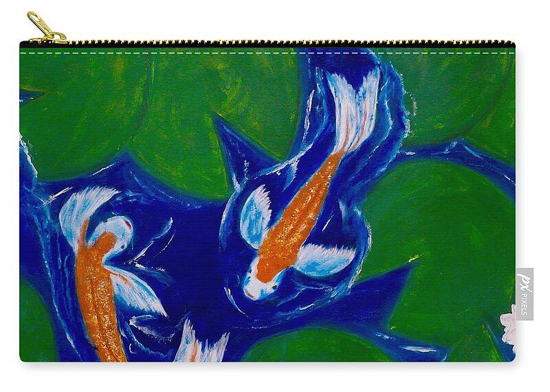 A Zip Pouch featuring the painting Koi Fish and Giant Lily Pads by Catalina Walker