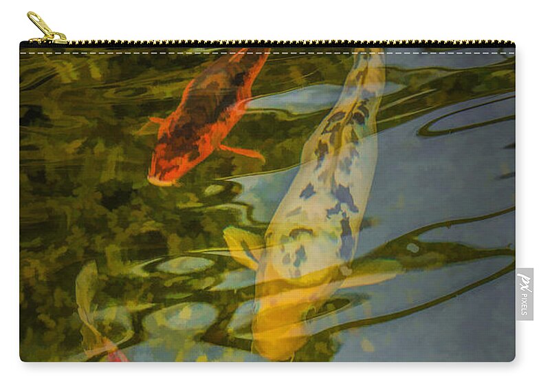 Art Zip Pouch featuring the photograph Koi Fish swimming underneath the Reflections in a Pond by Randall Nyhof