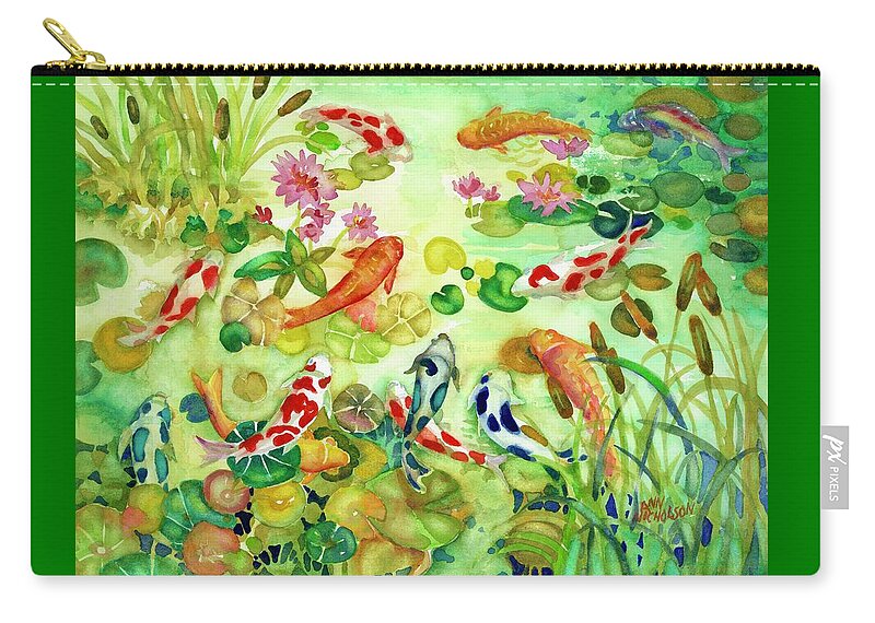 Pond Zip Pouch featuring the painting Koi Pond II by Ann Nicholson