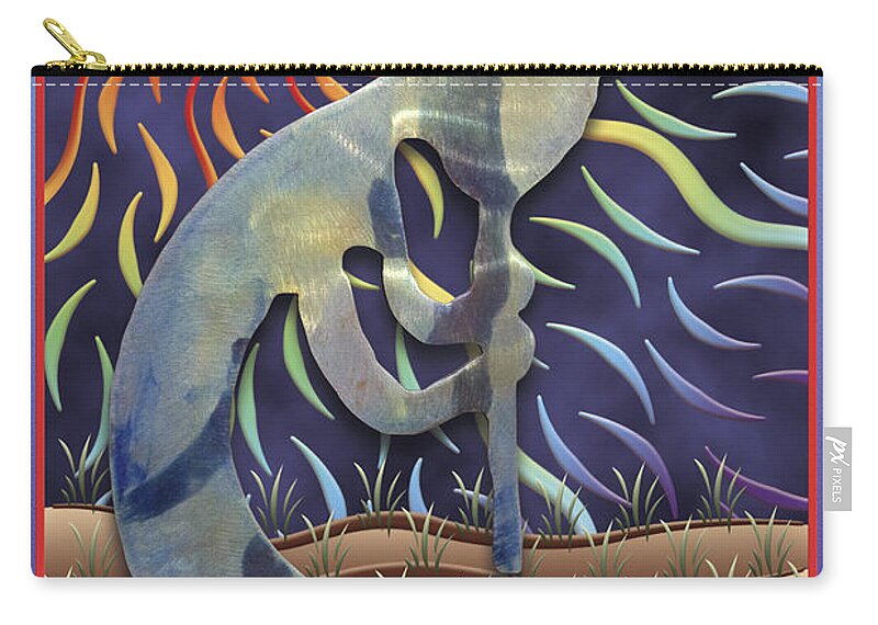 Rhythm Song And Dance Zip Pouch featuring the digital art Kokopelli Spring by Becky Titus
